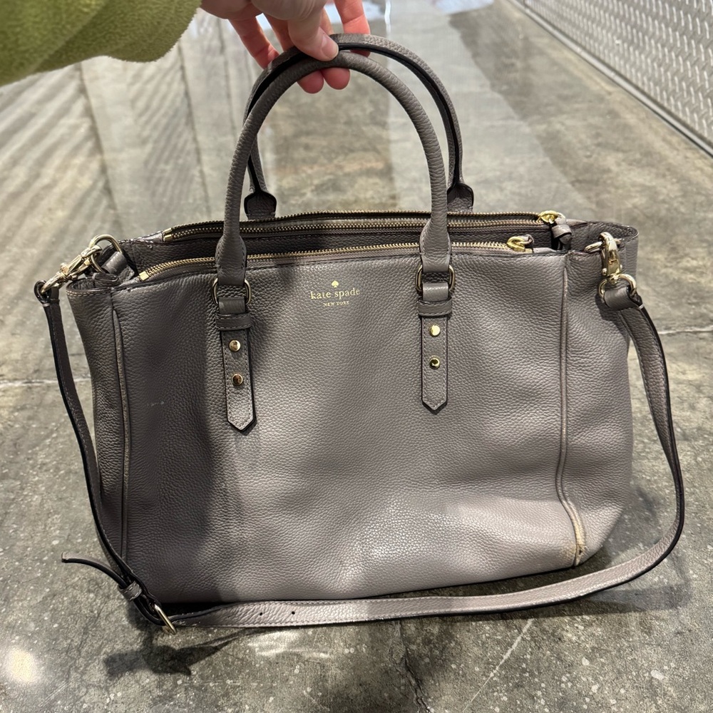 kate spade Gray Pebbled Leather Tote with Detachable Strap